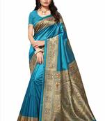 Light Blue Printed Silk Saree With Blouse