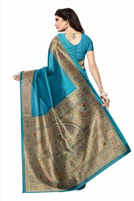 Light Blue Printed Silk Saree With Blouse 2