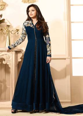Blue embroidered georgette salwar 2