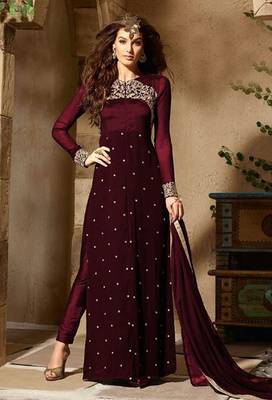 Maroon embroidered art silk salwar 2