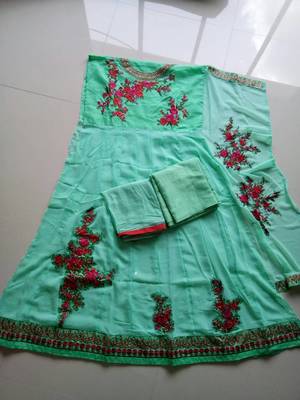 Blue embroidered georgette salwar 2