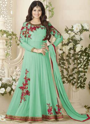 Blue embroidered georgette salwar 3