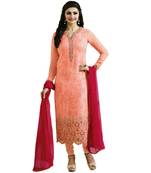 Peach embroidered georgette salwar