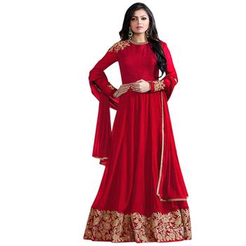Red embroidered georgette salwar 1