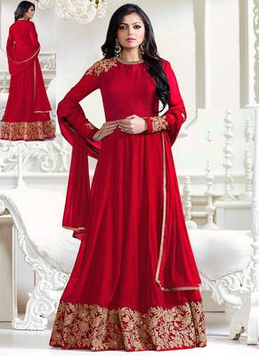 Red embroidered georgette salwar 3