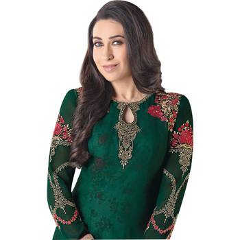Green Georgette Embroidered Salwar Suit For Women 3