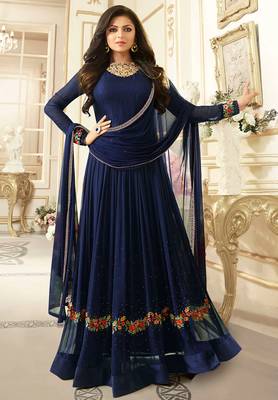 Blue embroidered georgette salwar 3