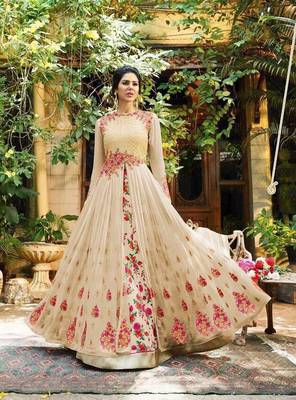 Beige embroidered georgette salwar 1