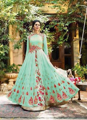 Green embroidered georgette salwar 1