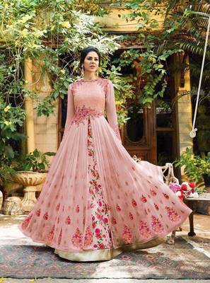 Peach embroidered georgette salwar 1