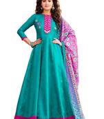 Turquoise embroidered art silk salwar