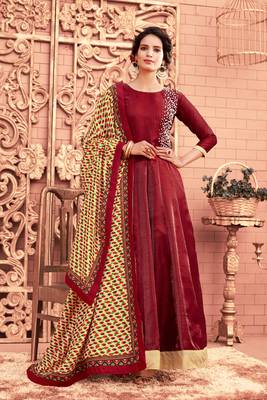Red embroidered art silk salwar 3
