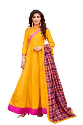 Yellow embroidered art silk salwar 1