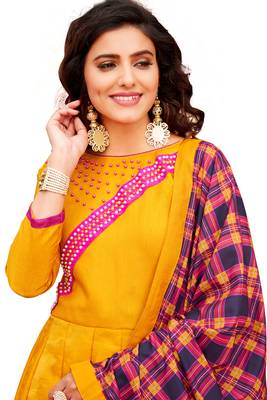 Yellow embroidered art silk salwar 2