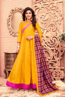 Yellow embroidered art silk salwar 3