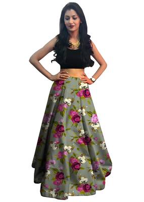 Multicolor Printed Satin Semi Stitched Lehenga 1