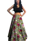 Multicolor Printed Satin Semi Stitched Lehenga