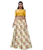 Multicolor Printed Satin Semi Stitched Lehenga