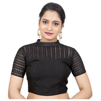Black Jute Silk Self Design stitched blouse 1
