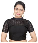 Black Jute Silk Self Design stitched blouse