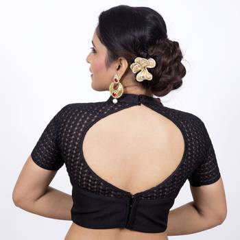 Black Jute Silk Self Design stitched blouse 4