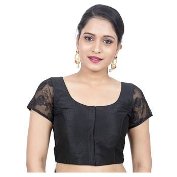 Black Cotton Silk Self Design stitched blouse 1