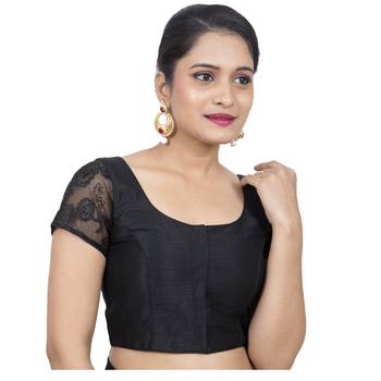 Black Cotton Silk Self Design stitched blouse 2