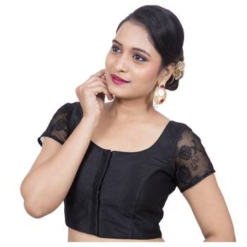 Black Cotton Silk Self Design stitched blouse 3