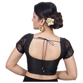 Black Cotton Silk Self Design stitched blouse 4