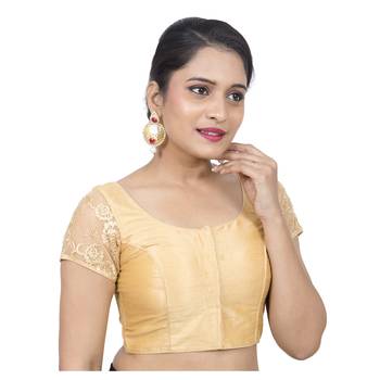 Gold Cotton Silk Self Design stitched blouse 2
