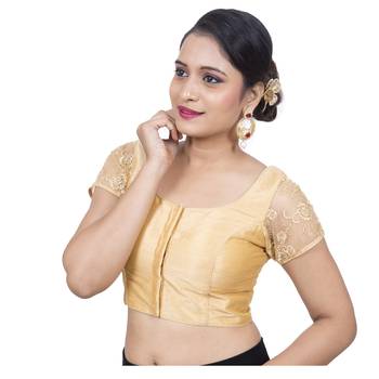 Gold Cotton Silk Self Design stitched blouse 3