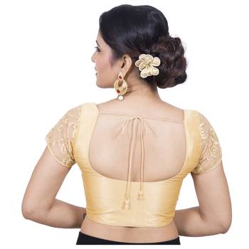 Gold Cotton Silk Self Design stitched blouse 4