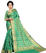 Turquoise Woven Art Silk Saree With Blouse