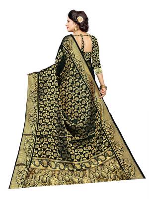 Black Woven Art Silk Saree With Blouse 2