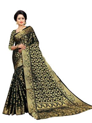 Black Woven Art Silk Saree With Blouse 1