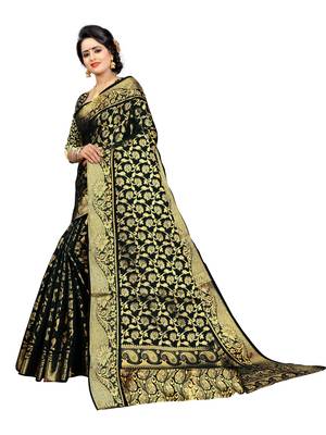 Black Woven Art Silk Saree With Blouse 3