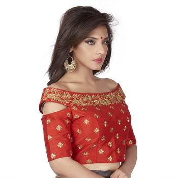 Red Cotton Silk Embriodered stitched blouse 2