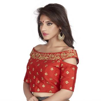 Red Cotton Silk Embriodered stitched blouse 3