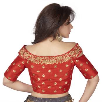 Red Cotton Silk Embriodered stitched blouse 4