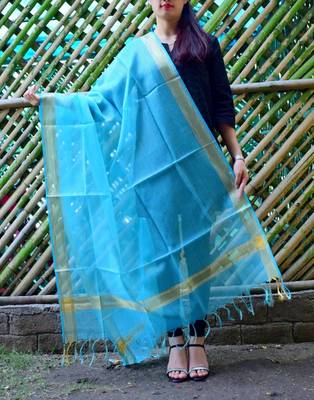 Cotton Silk Dupatta  Turquoise 4