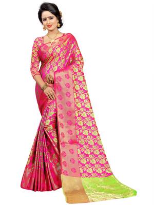 Multicolor printed jacquard saree with blouse 1