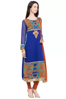 Blue Embroidered Georgette Salwar