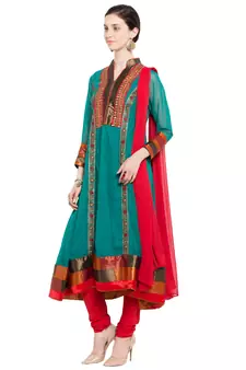 Green Embroidered Georgette Salwar