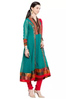 Green Embroidered Georgette Salwar