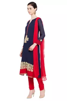 Blue Embroidered Georgette Salwar