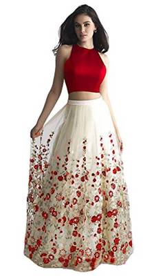 multicolor silk embroidered lehenga with dupatta 2