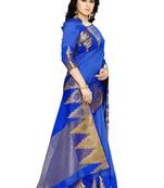 Blue woven tussar silk saree with blouse