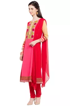 Red Embroidered Georgette Salwar