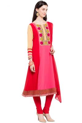 Red Embroidered Georgette Salwar 3