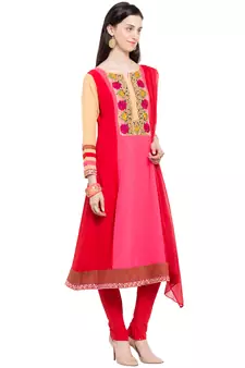 Red Embroidered Georgette Salwar